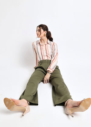 All Yours Olive Solid Front Pleated Trouser Sitting