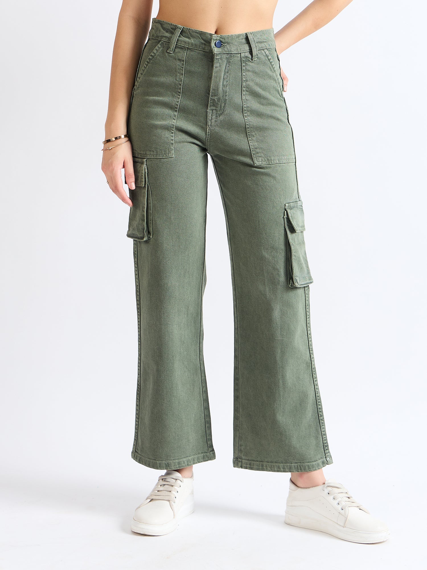 All Yours Olive Wide Leg Cargo Jeans Front_1