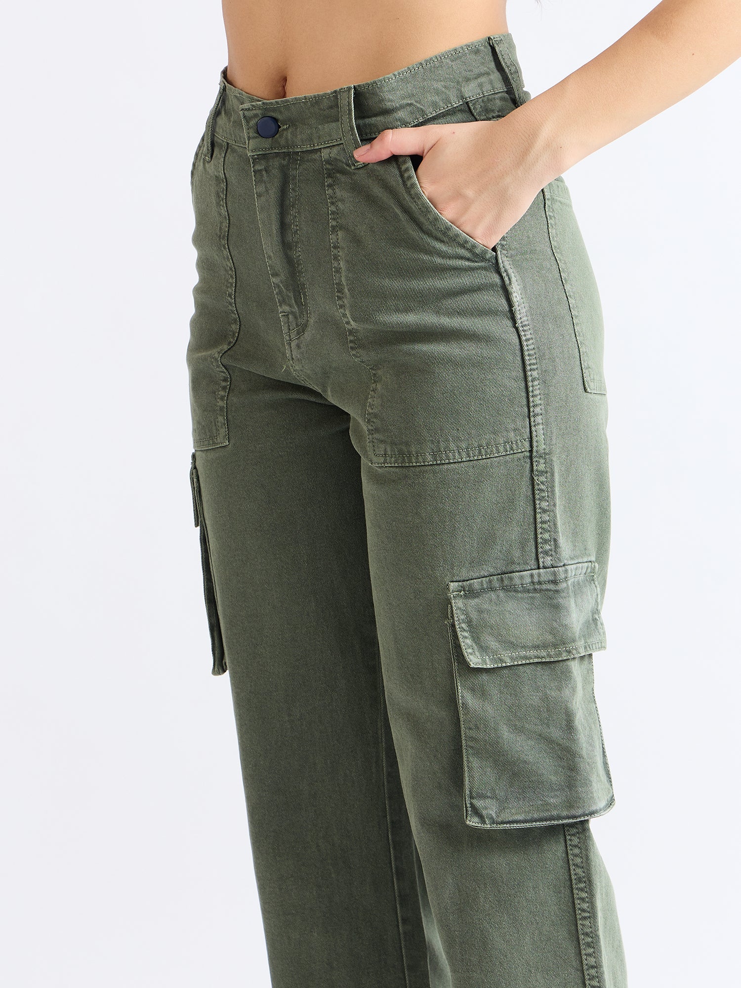 All Yours Olive Wide Leg Cargo Jeans Zoom