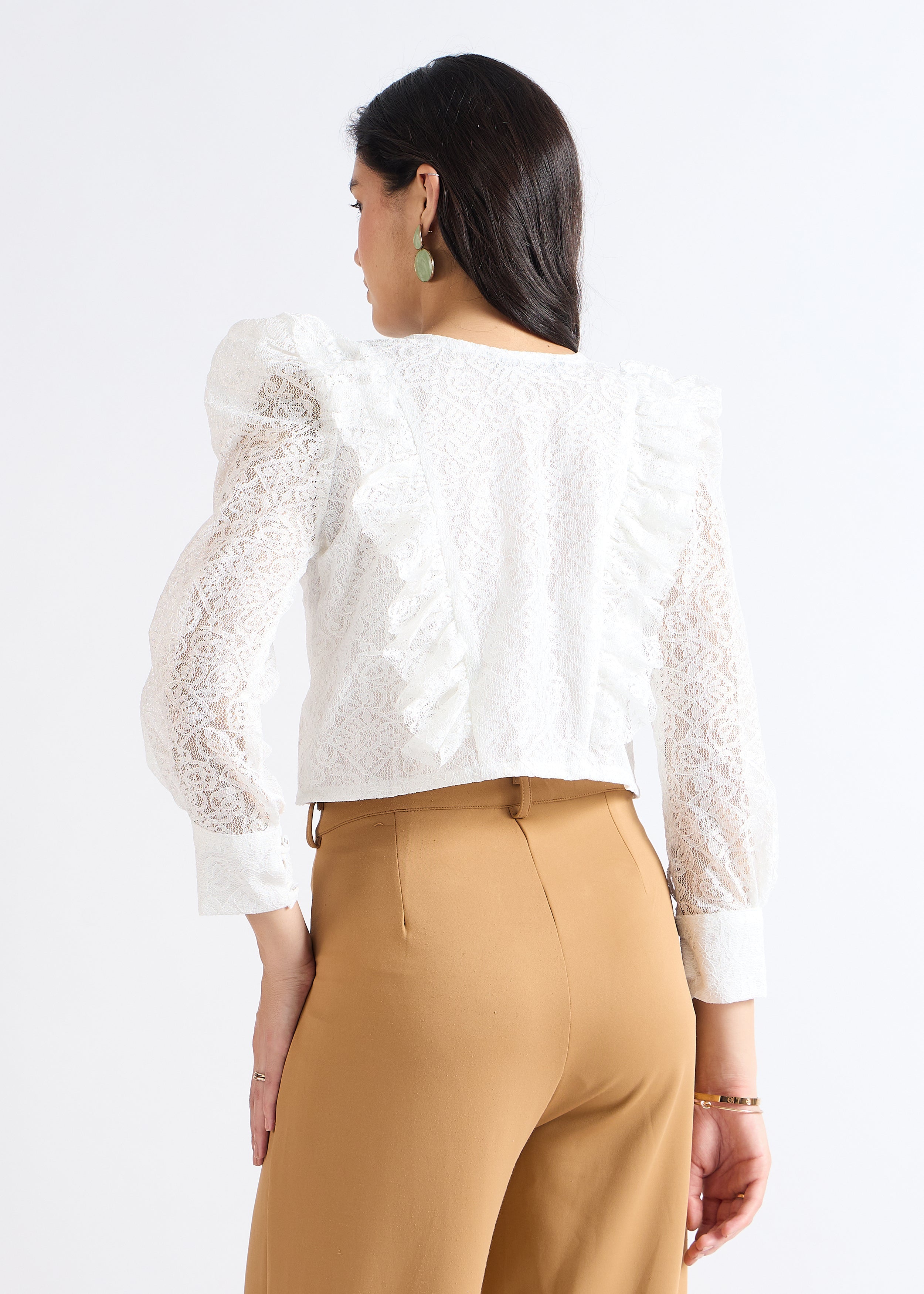 All Yours Pearl White Romantic Ruffle Top Sitting