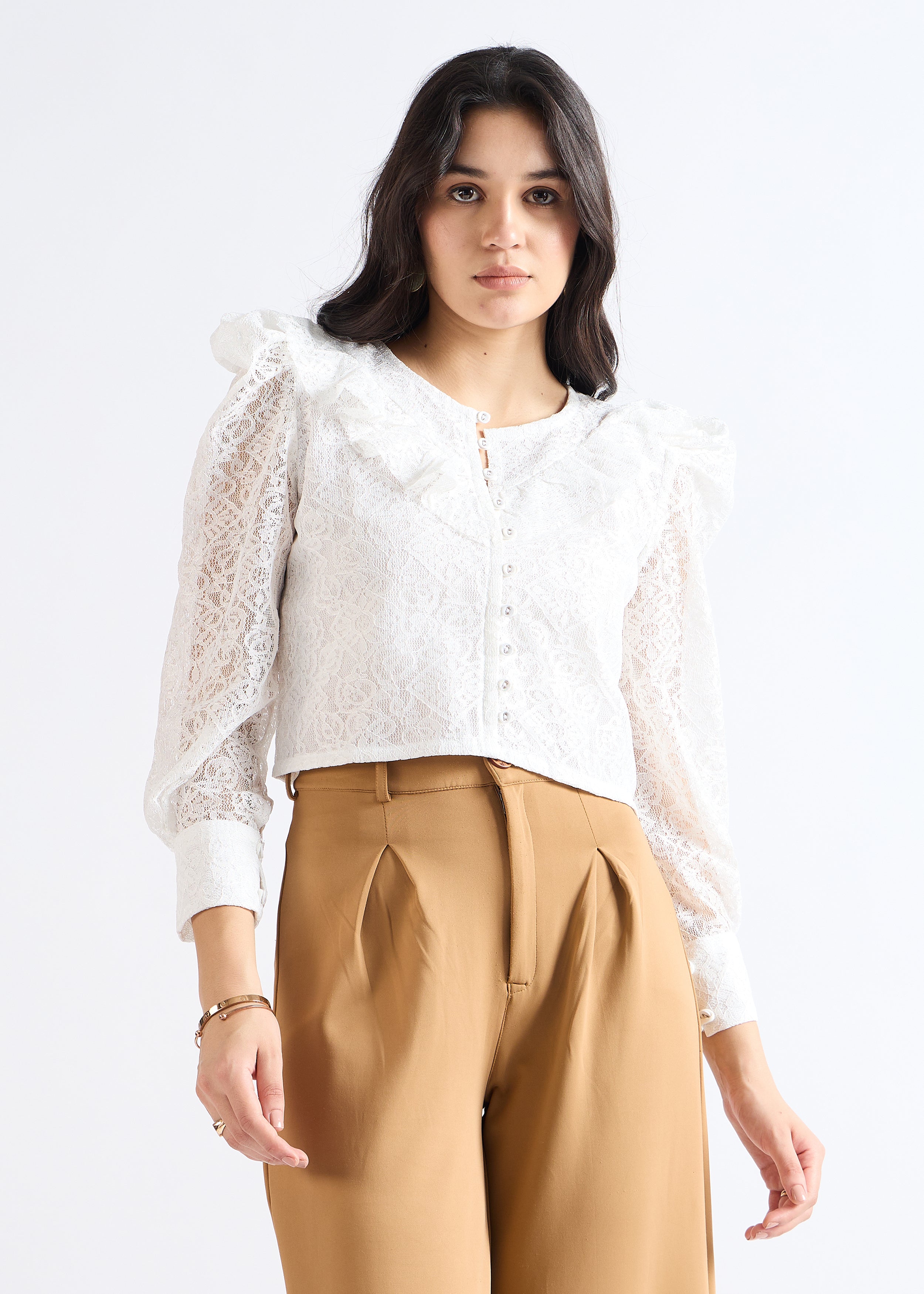 All Yours Pearl White Romantic Ruffle Top Front_1