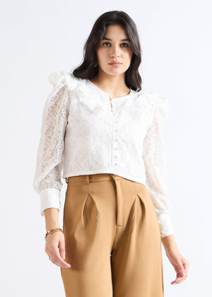 All Yours Pearl White Romantic Ruffle Top Front_1