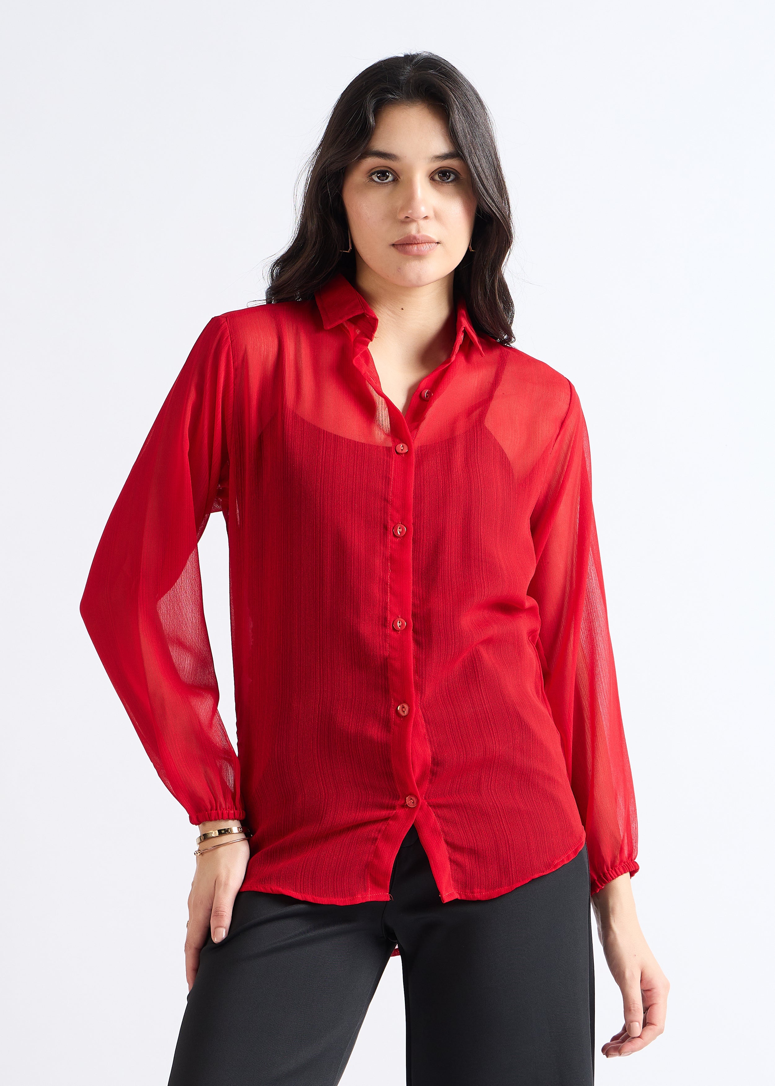 All Yours Persian Red Sheer Georgette Blouse Front_1