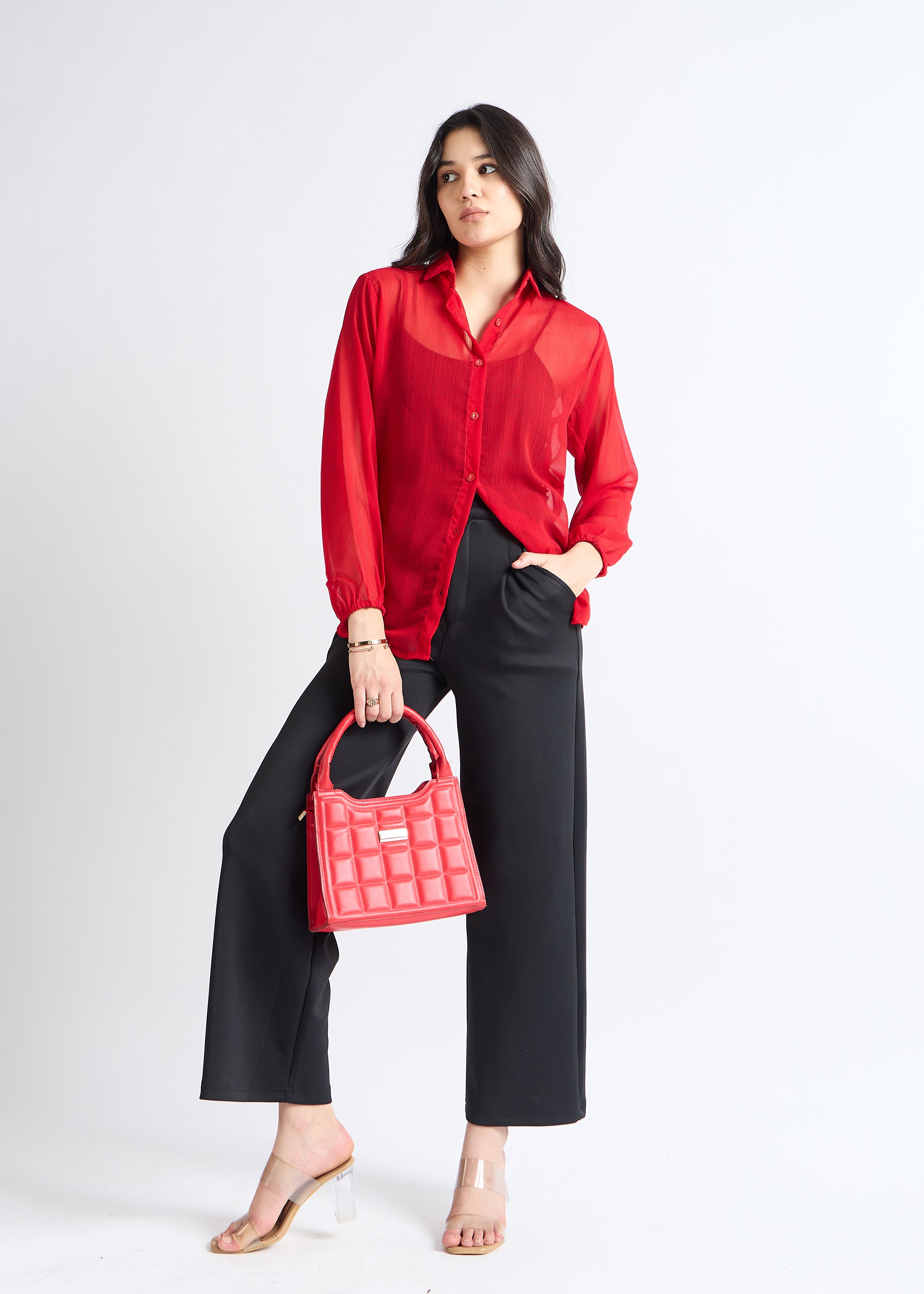 All Yours Persian Red Sheer Georgette Blouse Front_2