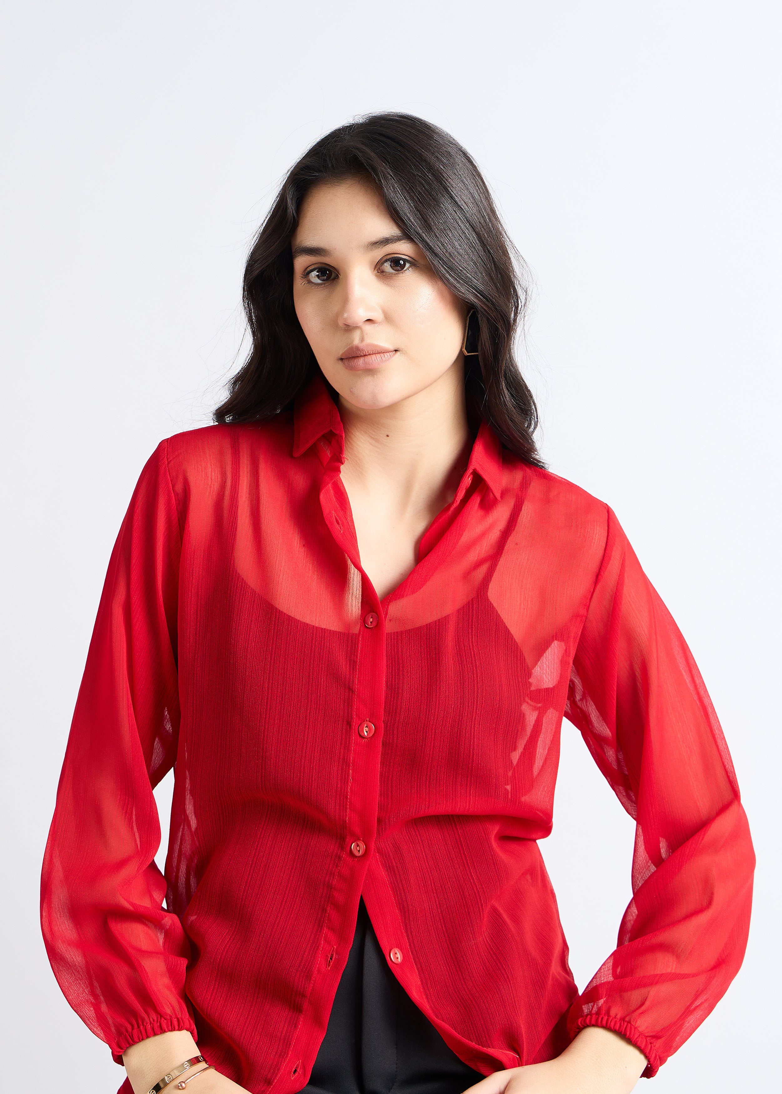 All Yours Persian Red Sheer Georgette Blouse Zoom