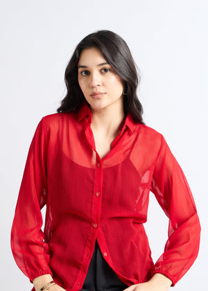 All Yours Persian Red Sheer Georgette Blouse Zoom