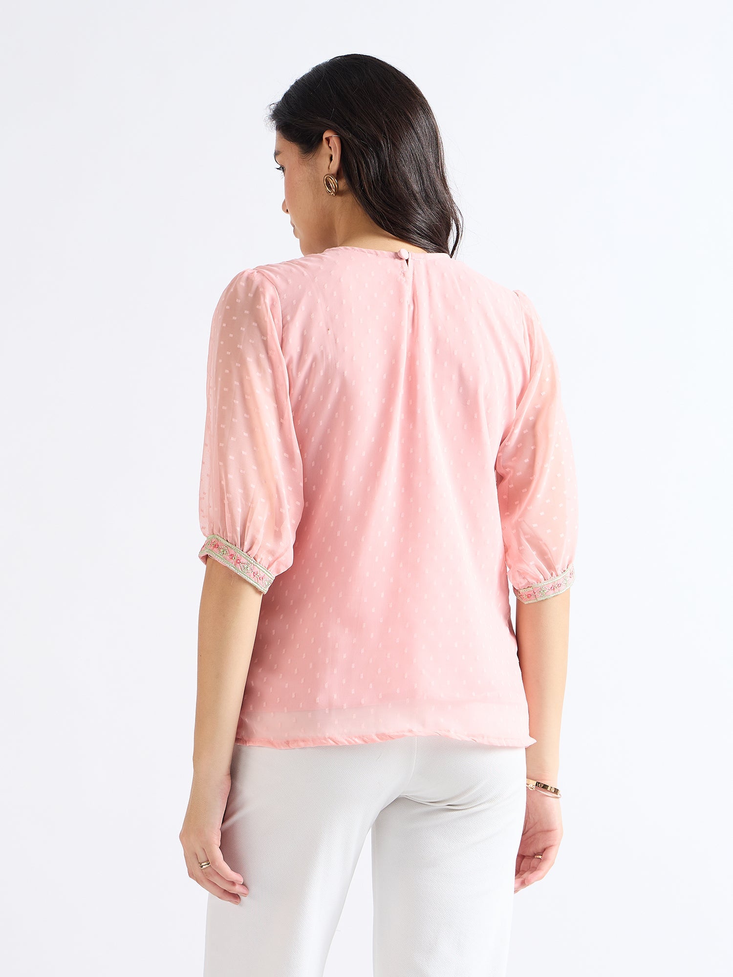 All Yours Pink Daisy Embroidered Floral Top Back