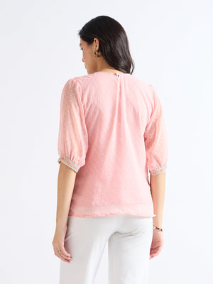All Yours Pink Daisy Embroidered Floral Top Back