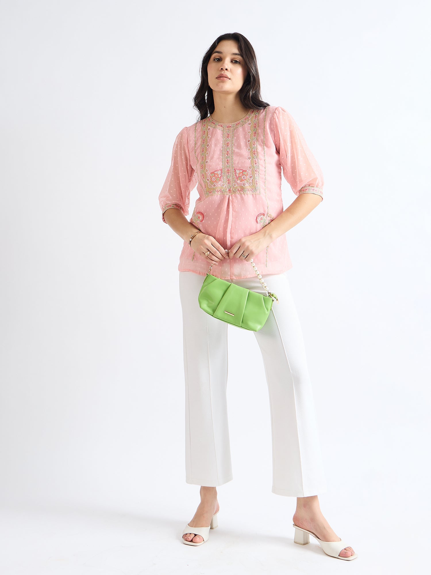 All Yours Pink Daisy Embroidered Floral Top Front_2
