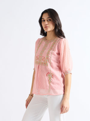 All Yours Pink Daisy Embroidered Floral Top Side