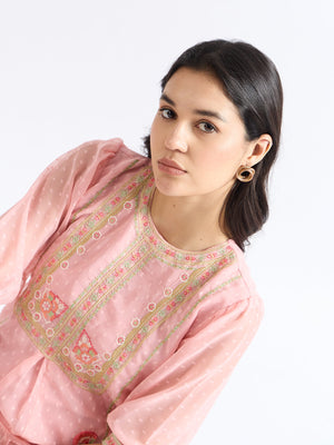 All Yours Pink Daisy Embroidered Floral Top Zoom