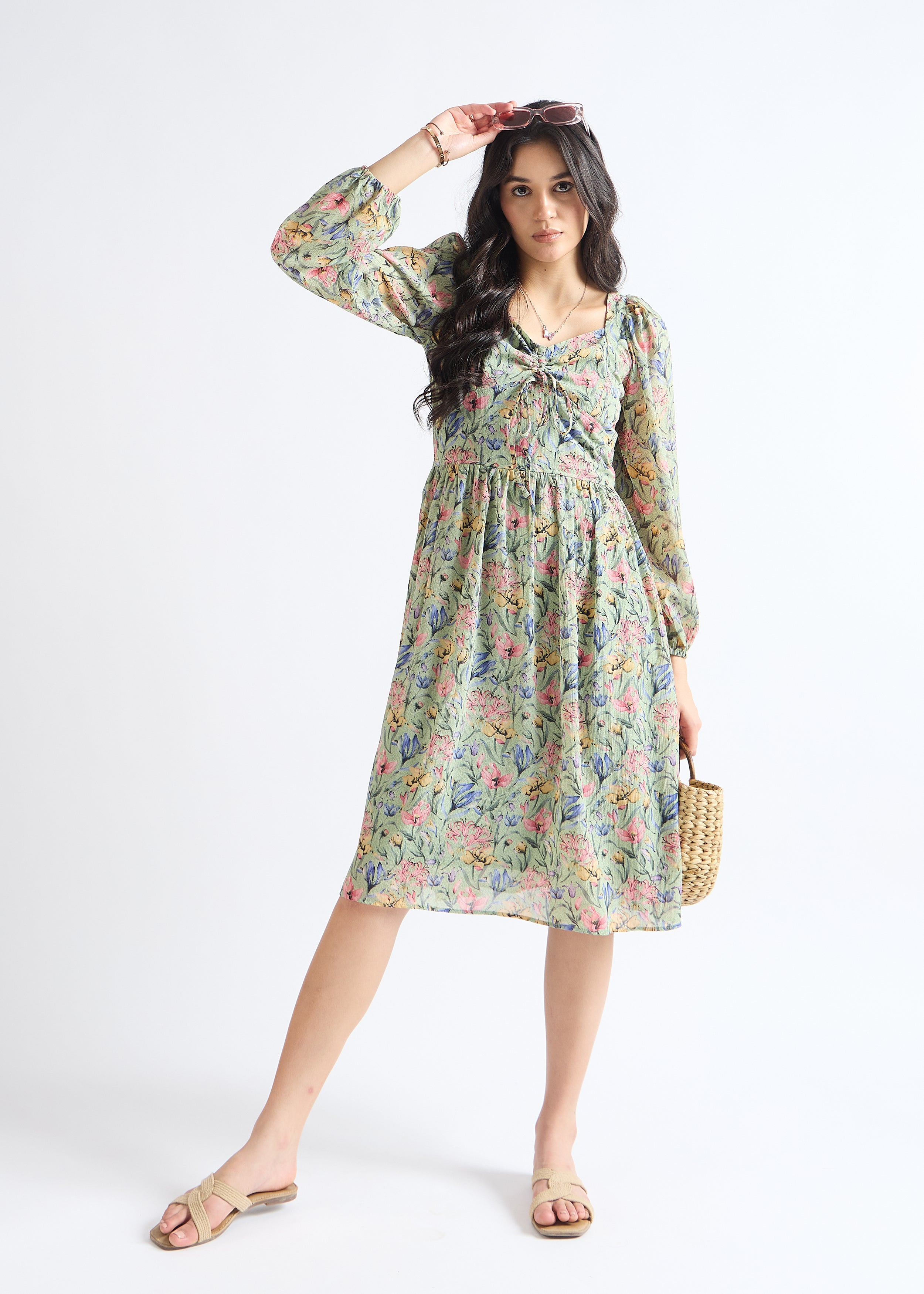 All Yours Pistachio Floral Fantasy Fit & Flare Midi Dress Front_3