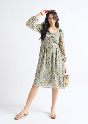 All Yours Pistachio Floral Fantasy Fit & Flare Midi Dress Front_3