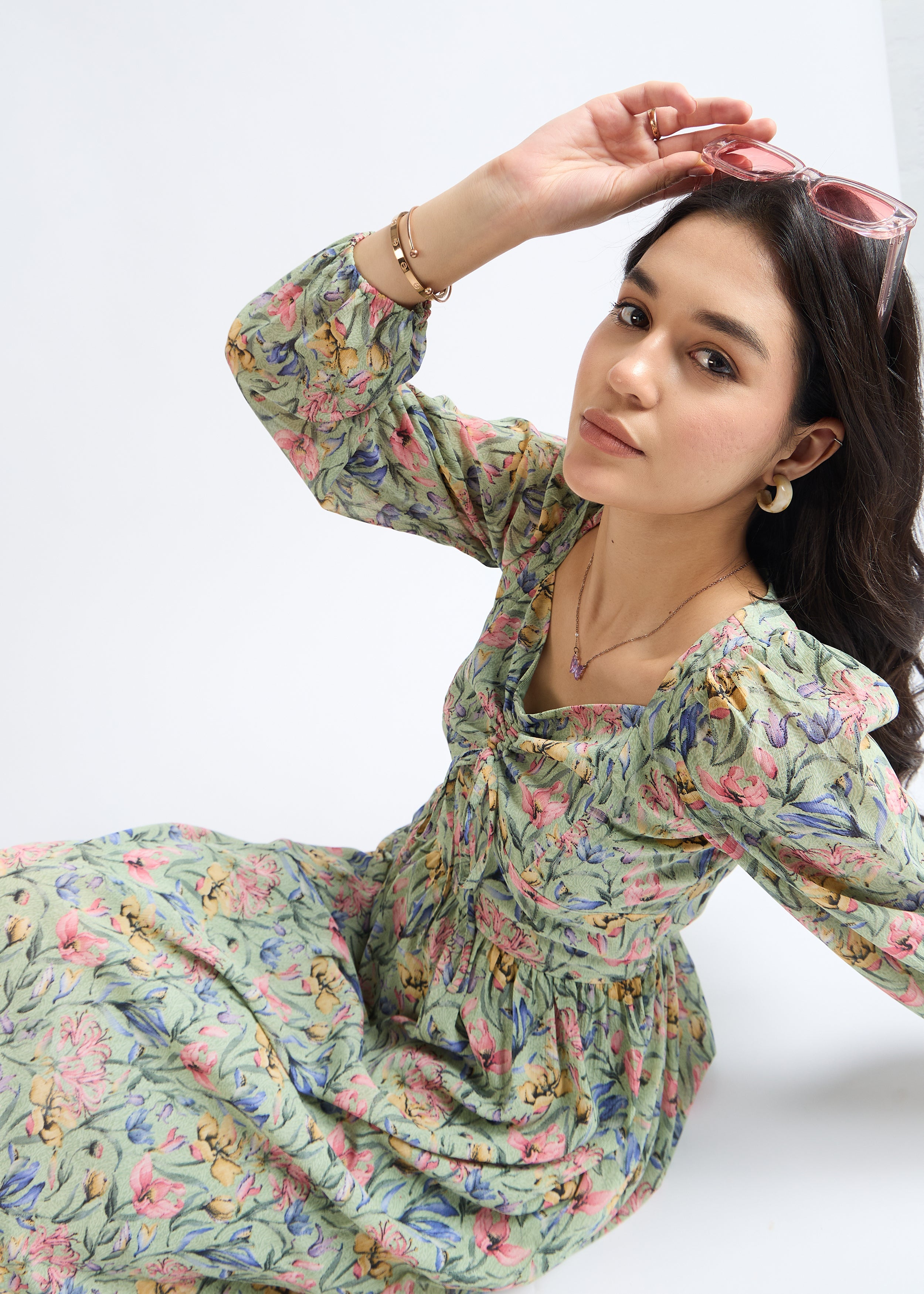 All Yours Pistachio Floral Fantasy Fit & Flare Midi Dress Zoom