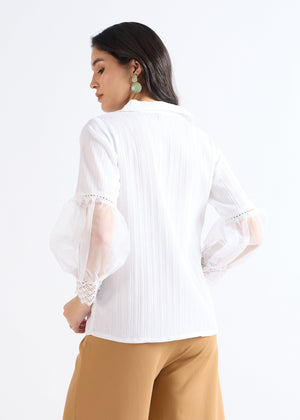 All Yours Pure White Lace-Up Blouson Top Back