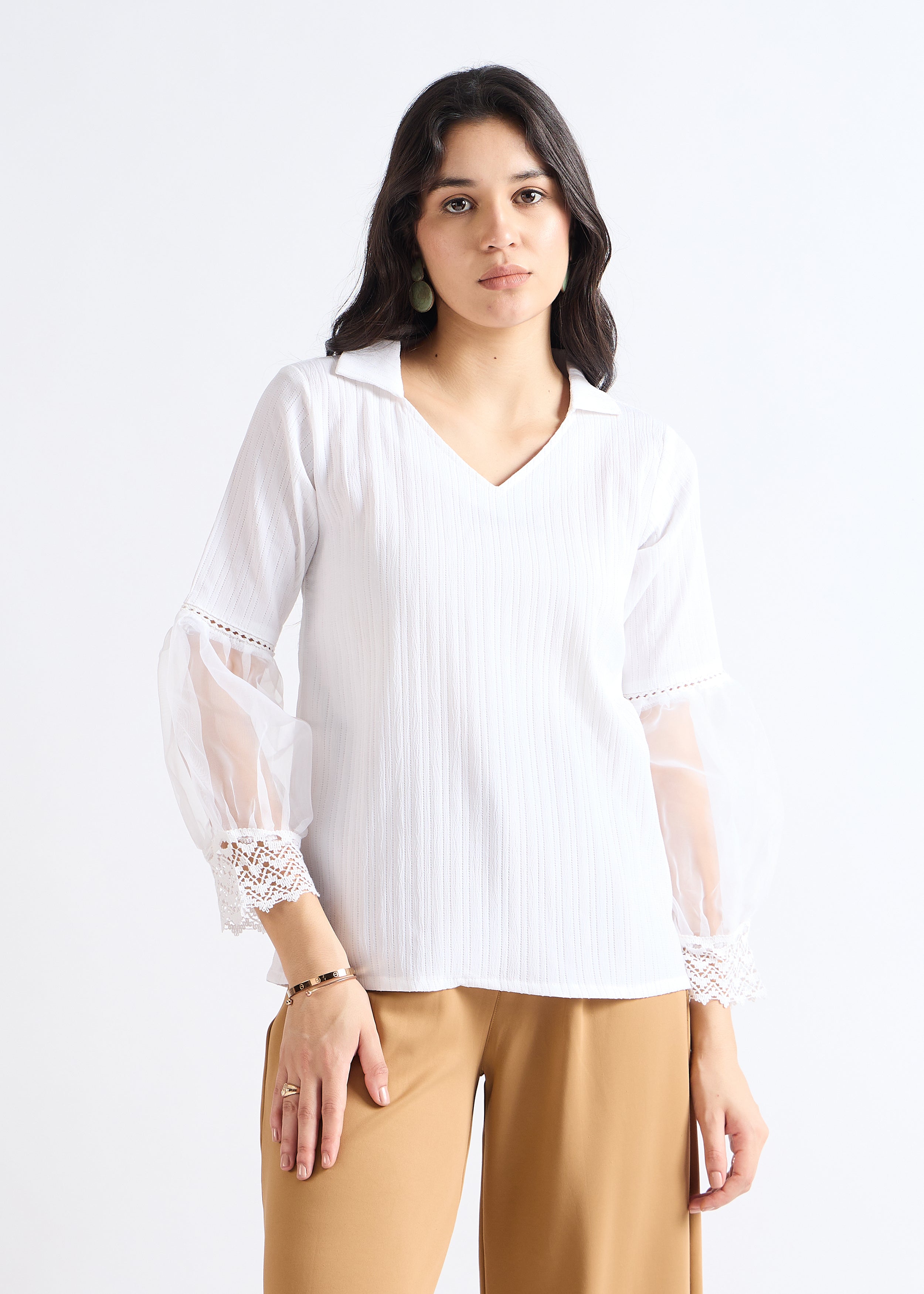 All Yours Pure White Lace-Up Blouson Top Front_1