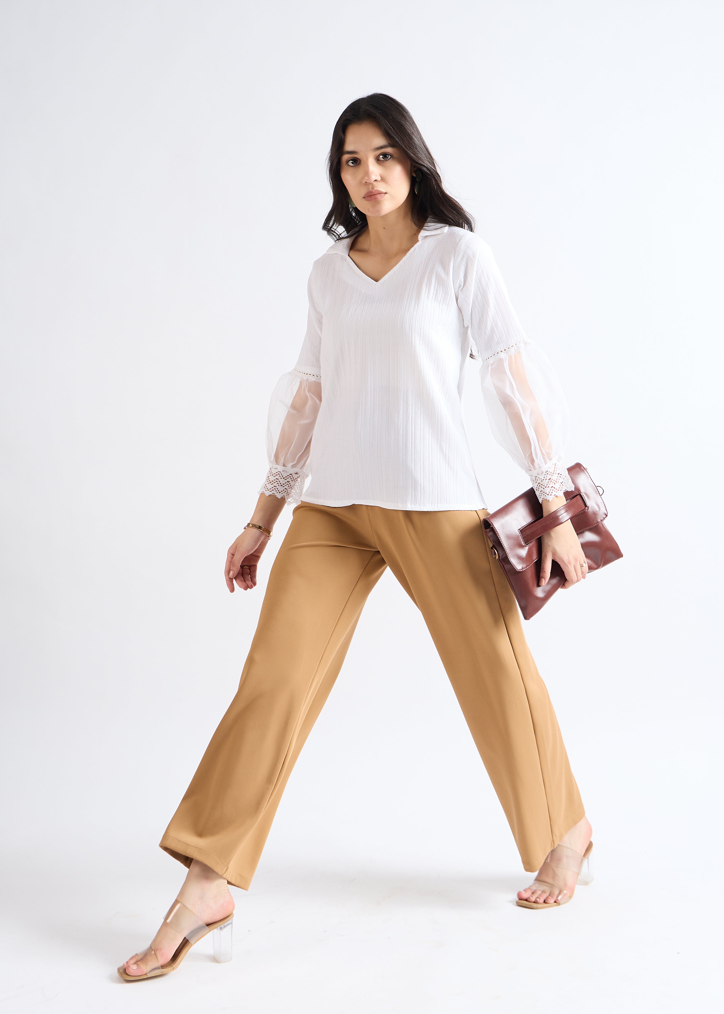 All Yours Pure White Lace-Up Blouson Top Front_2