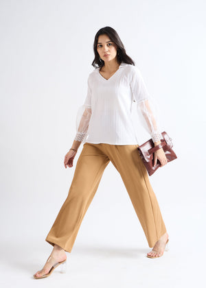 All Yours Pure White Lace-Up Blouson Top Front_2