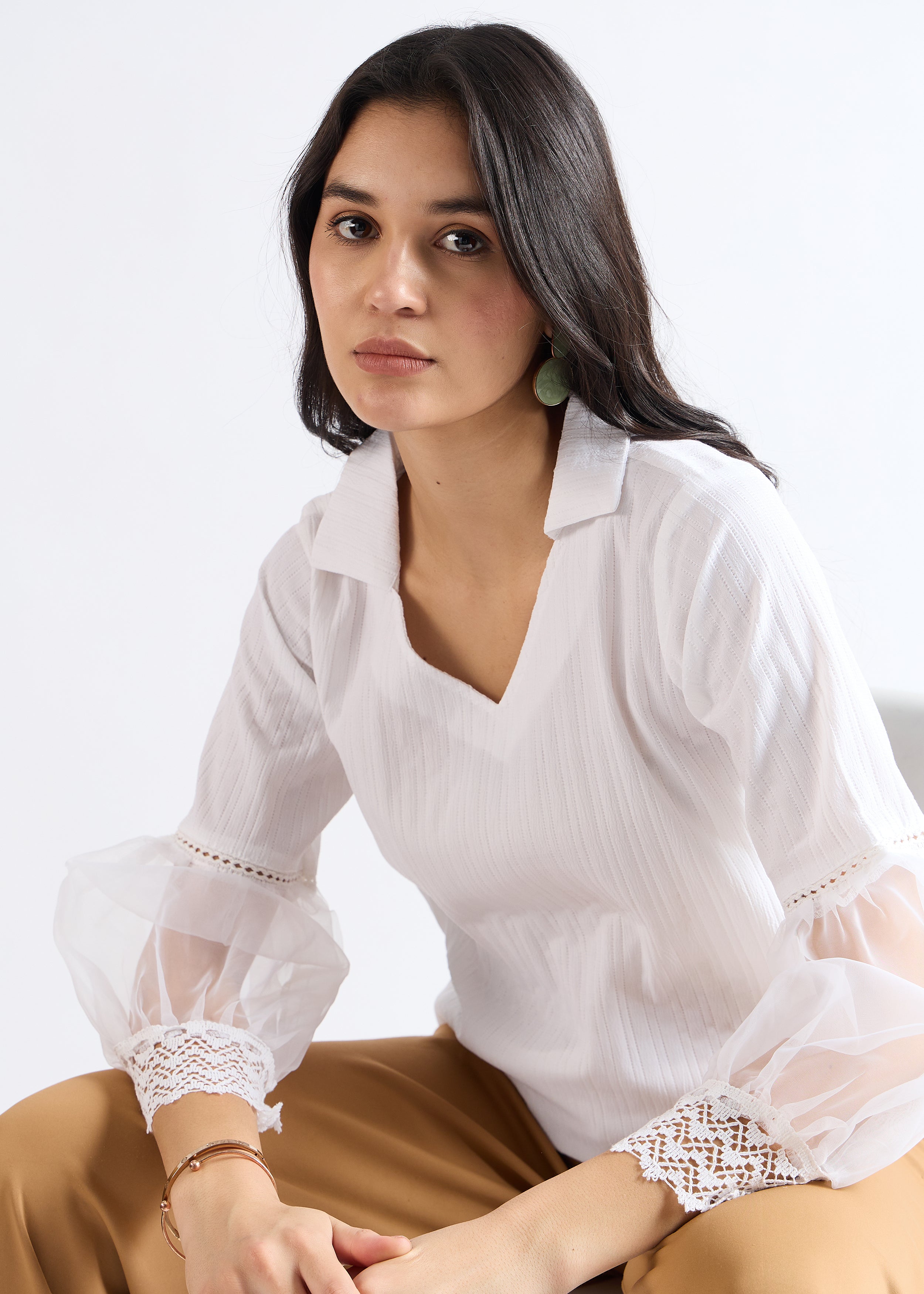 All Yours Pure White Lace-Up Blouson Top Zoom