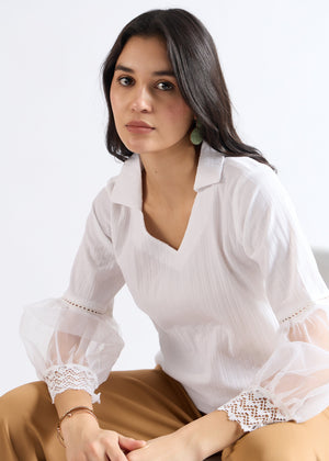 All Yours Pure White Lace-Up Blouson Top Zoom