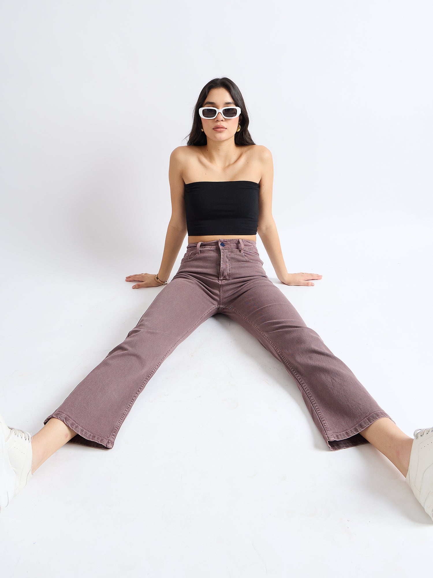 All Yours Purple Wide Leg Jeans Sitting