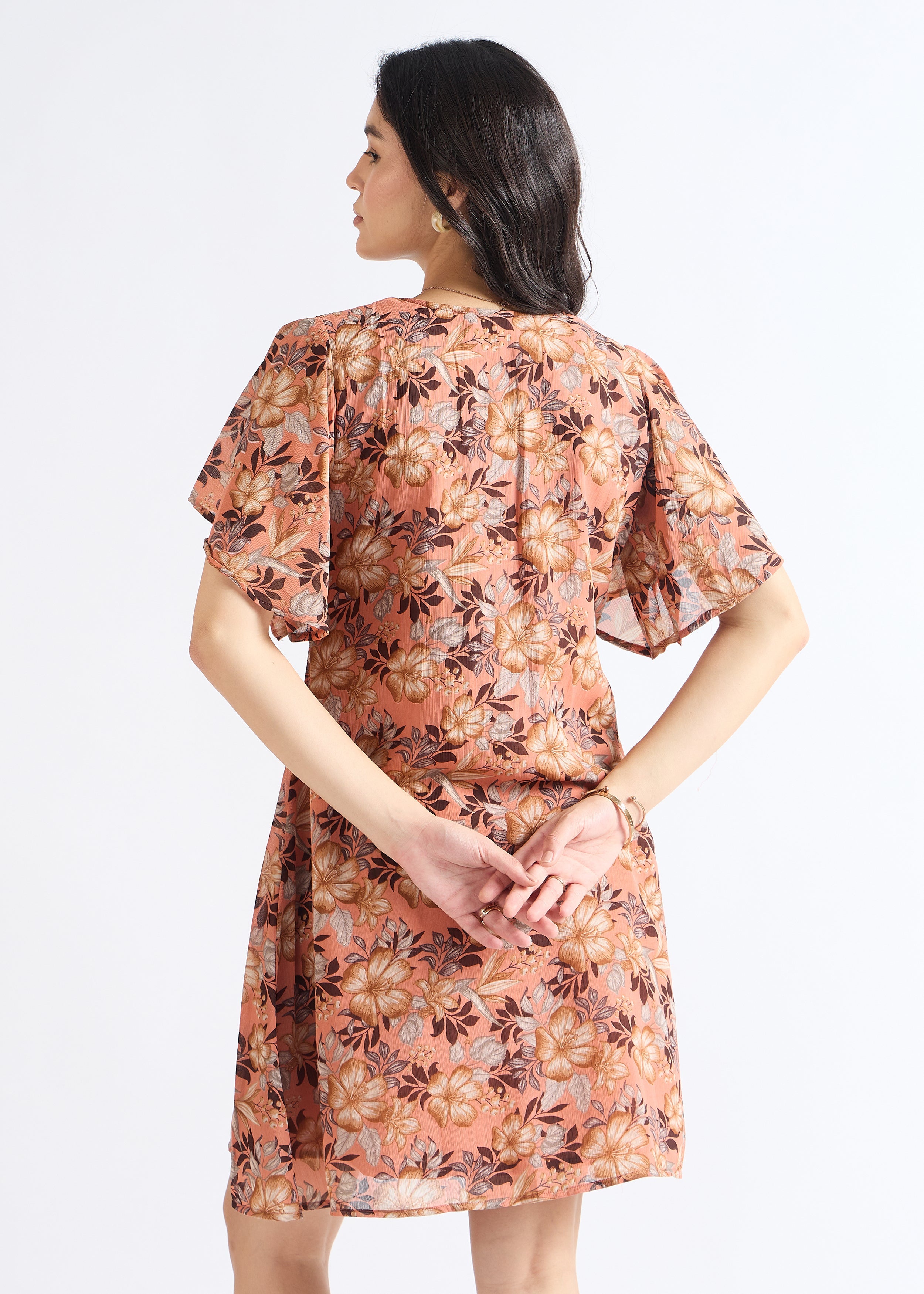 All Yours Rust Floral Fantasy Mini Fit & Flare Dress Back