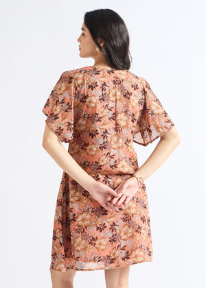 All Yours Rust Floral Fantasy Mini Fit & Flare Dress Back