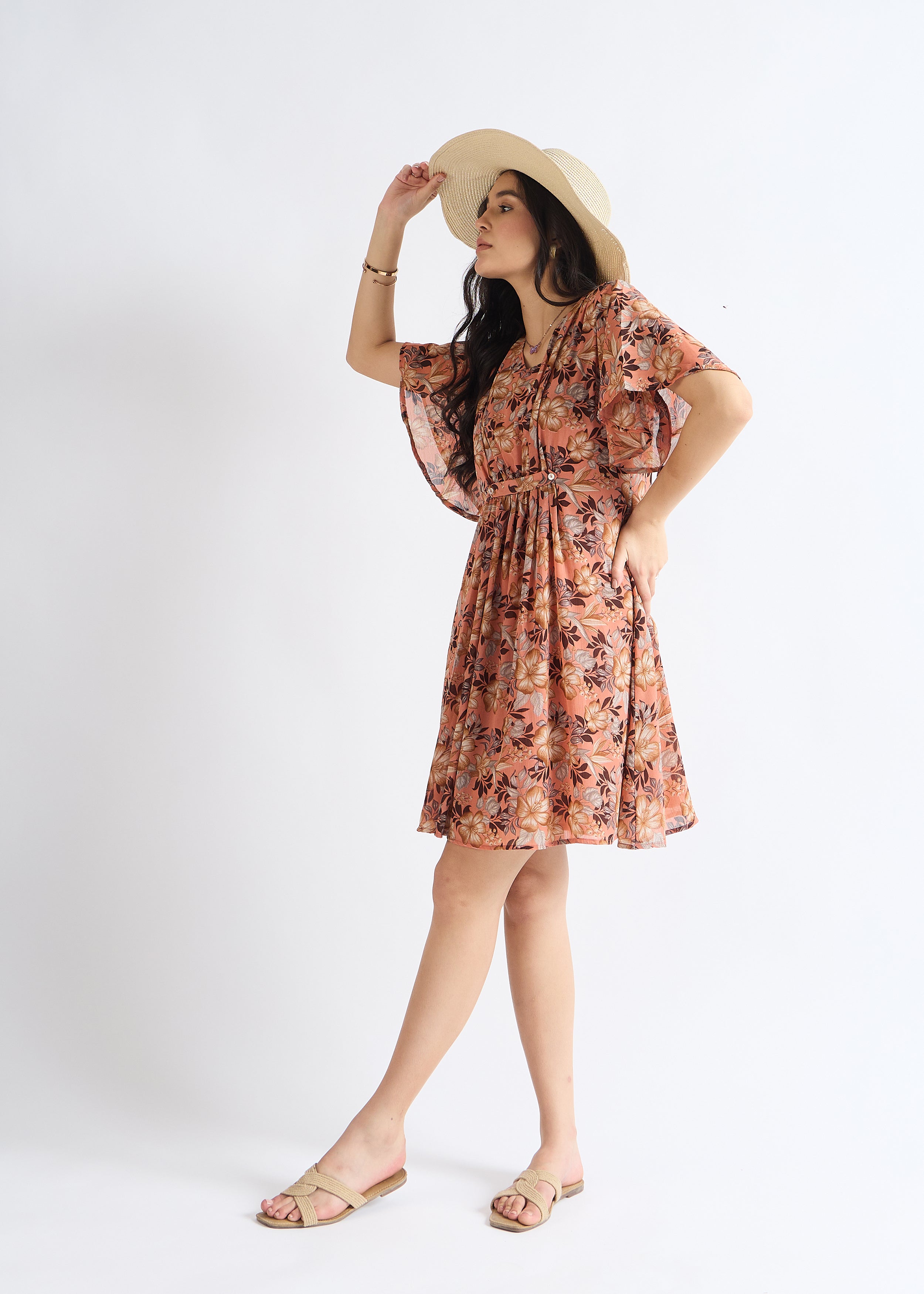 All Yours Rust Floral Fantasy Mini Fit & Flare Dress Front_2