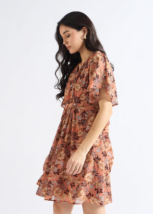 All Yours Rust Floral Fantasy Mini Fit & Flare Dress Side