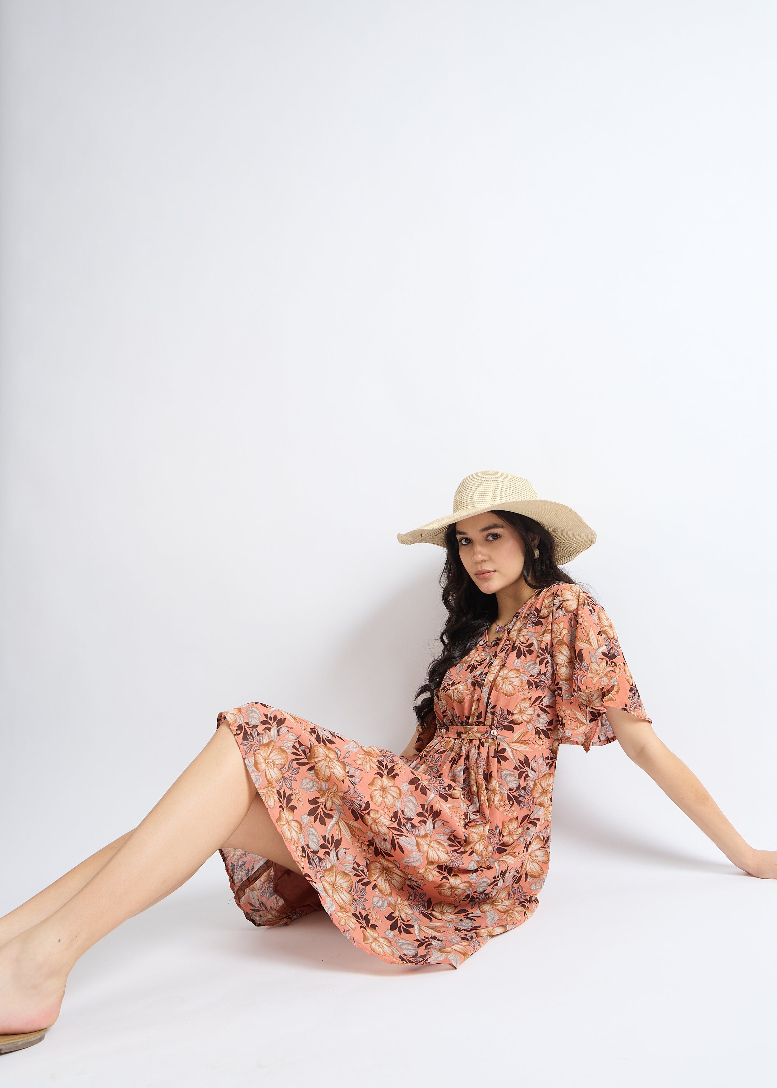 All Yours Rust Floral Fantasy Mini Fit & Flare Dress Sitting
