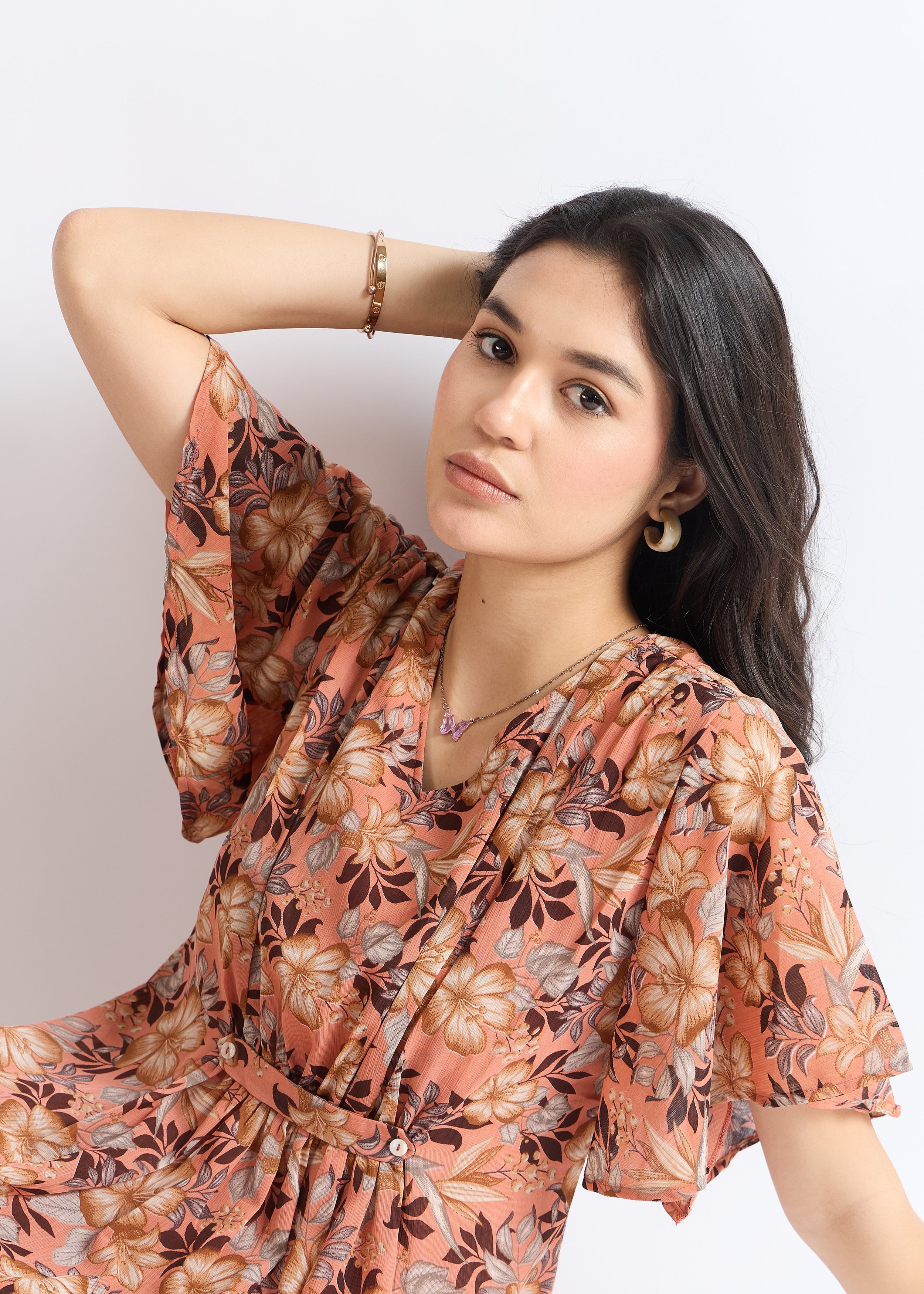 All Yours Rust Floral Fantasy Mini Fit & Flare Dress Zoom