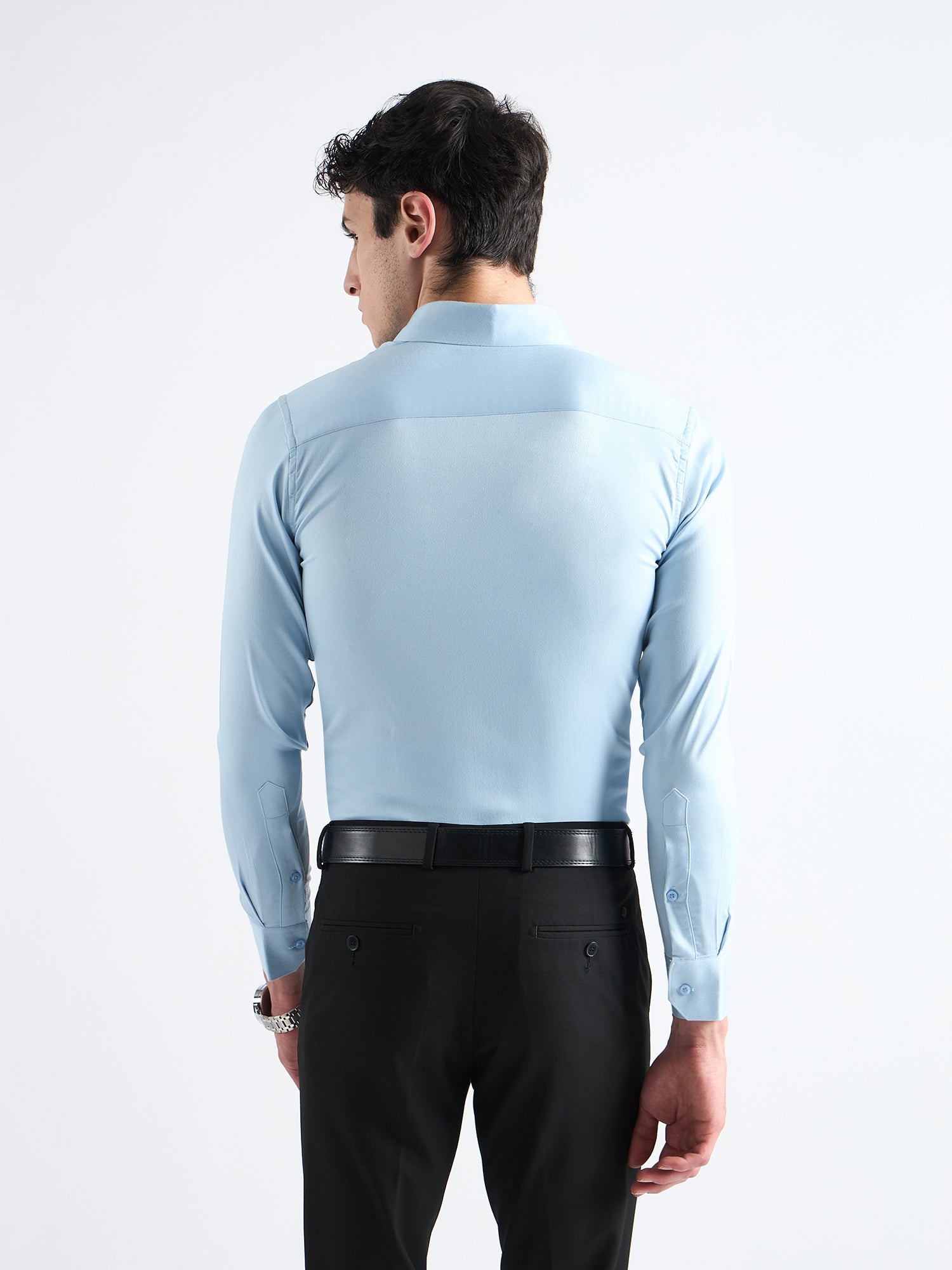 All Yours Sky blue Plain Twill Stretchable Shirt Back