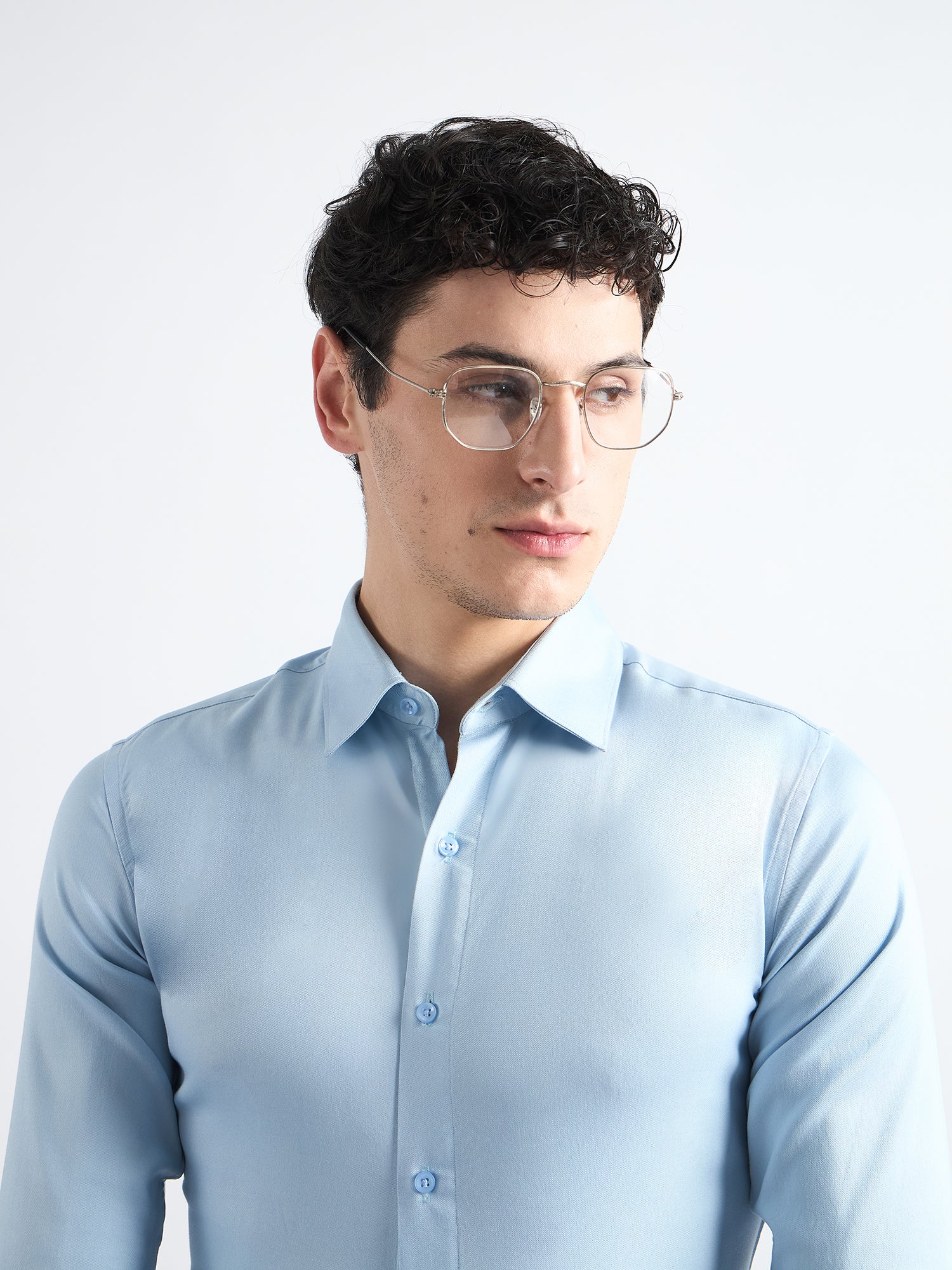 All Yours Sky blue Plain Twill Stretchable Shirt Zoom