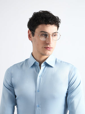 All Yours Sky blue Plain Twill Stretchable Shirt Zoom