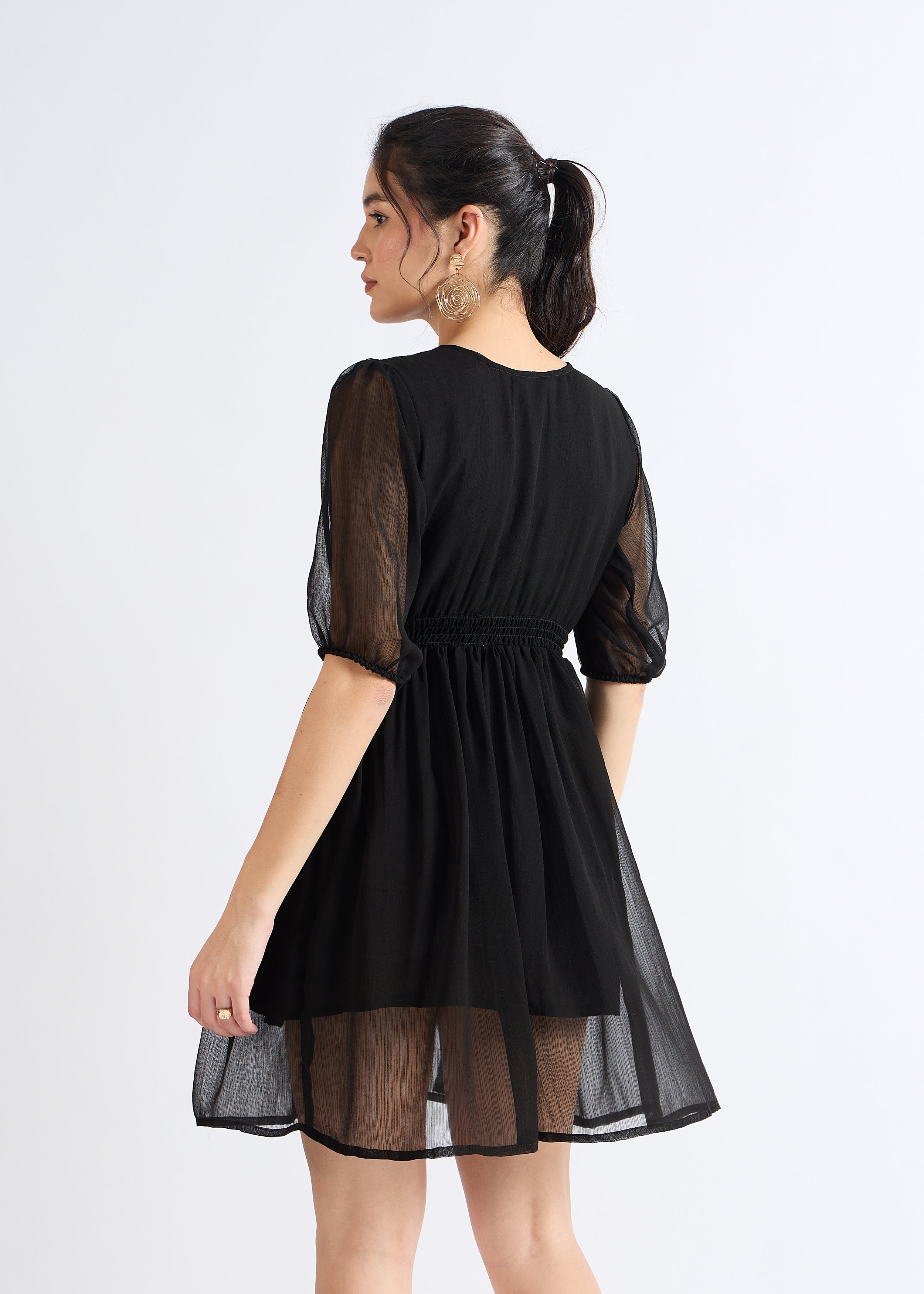 All Yours Smoky Black Embellished Georgette Mini Dress Back