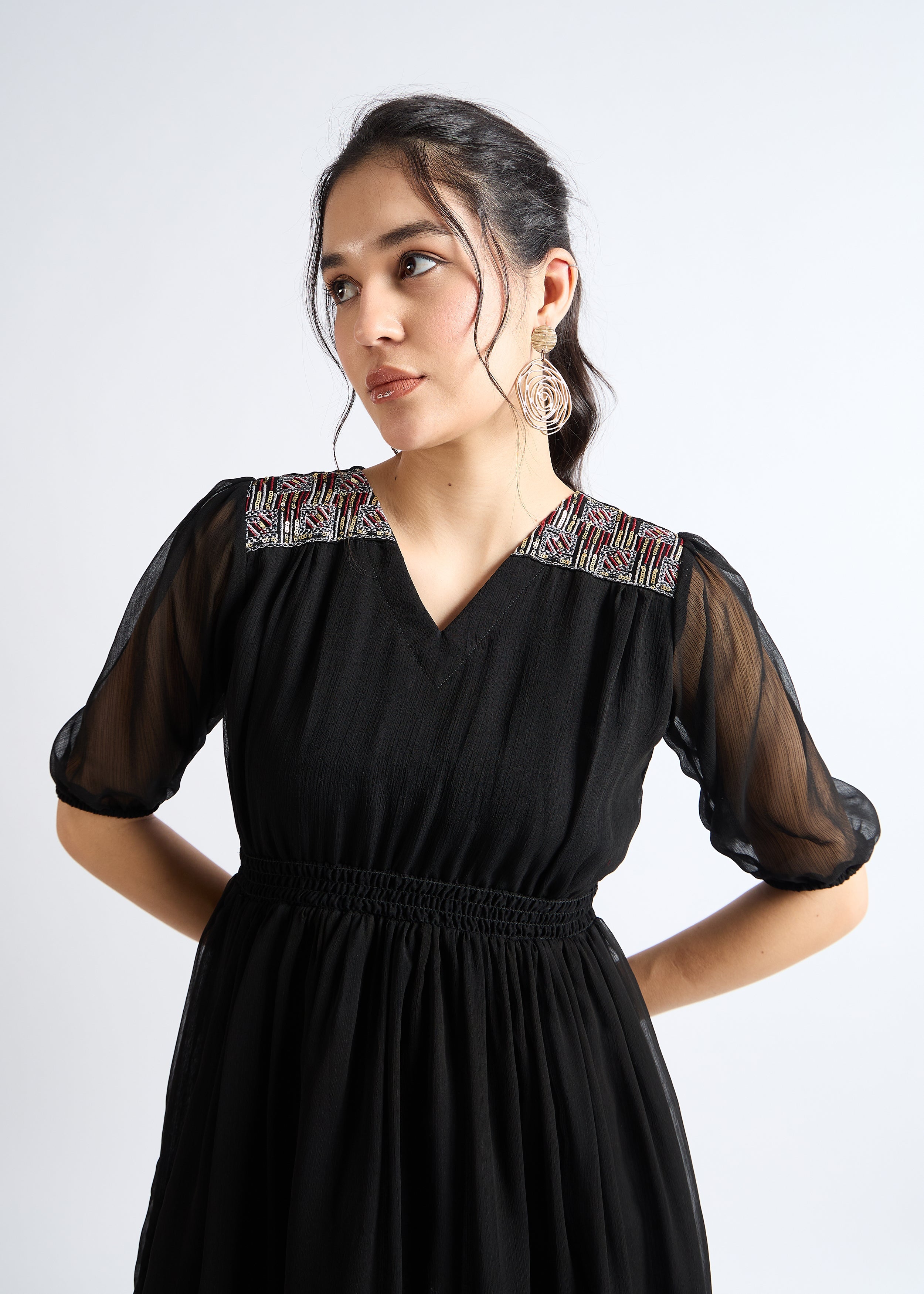 All Yours Smoky Black Embellished Georgette Mini Dress Zoom_2