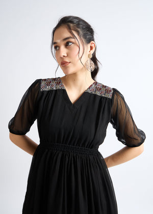 All Yours Smoky Black Embellished Georgette Mini Dress Zoom_2