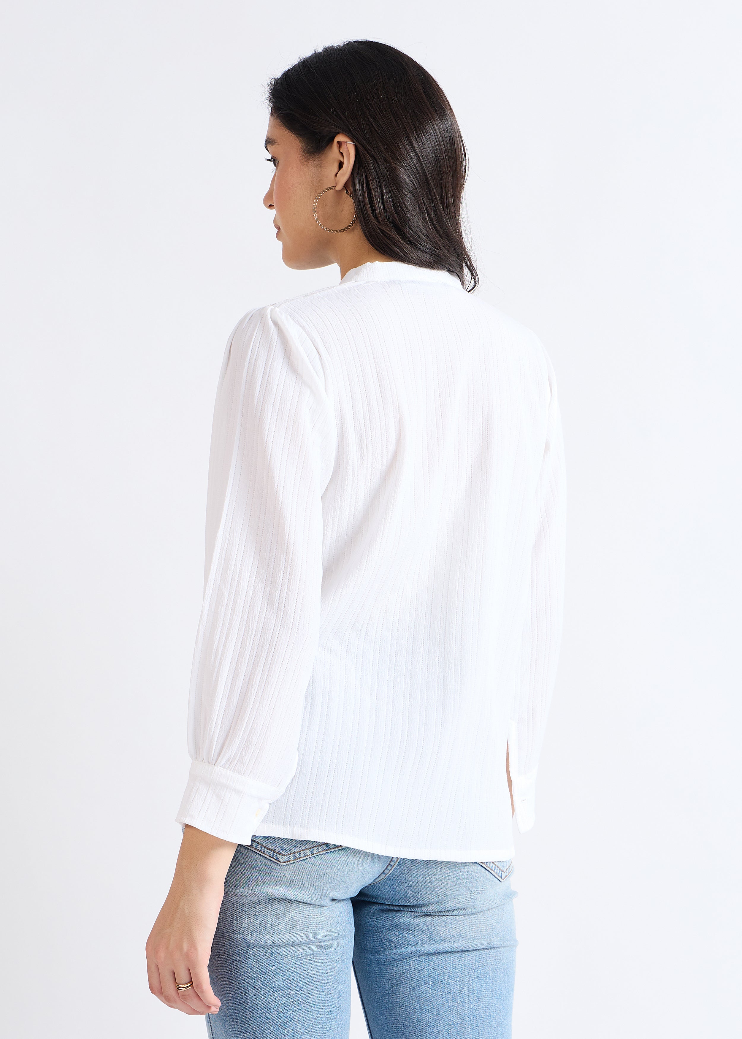 All Yours Stellar White Mandarin Lace-Up Blouse Back