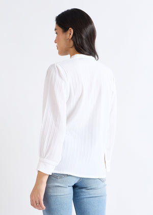 All Yours Stellar White Mandarin Lace-Up Blouse Back