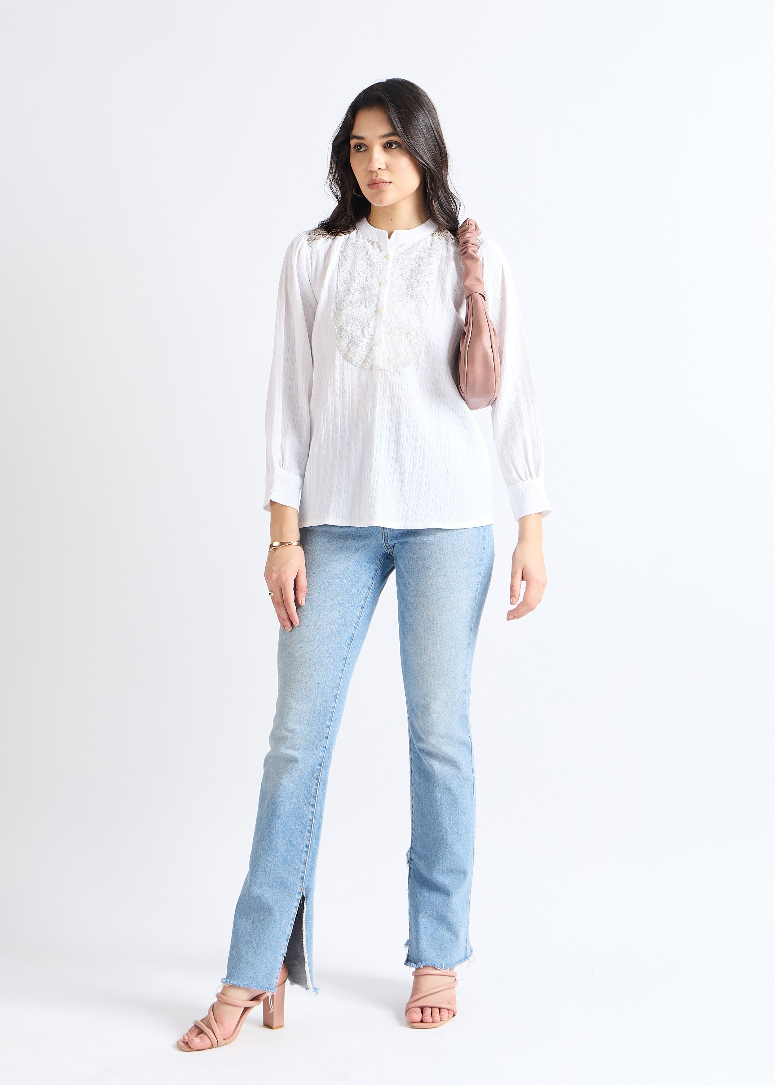 All Yours Stellar White Mandarin Lace-Up Blouse Front_2