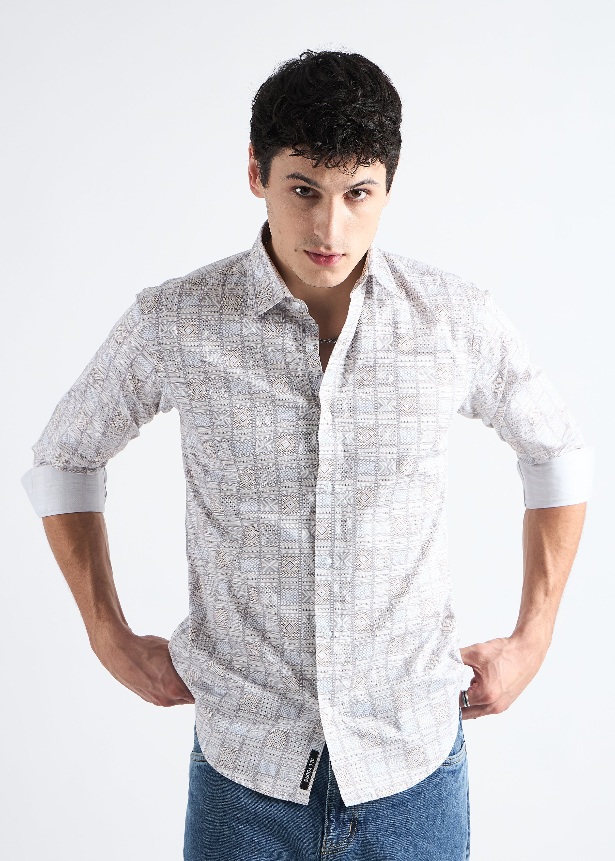 All Yours Vanilla mist Premium Printed Cotton Shirt Front_1
