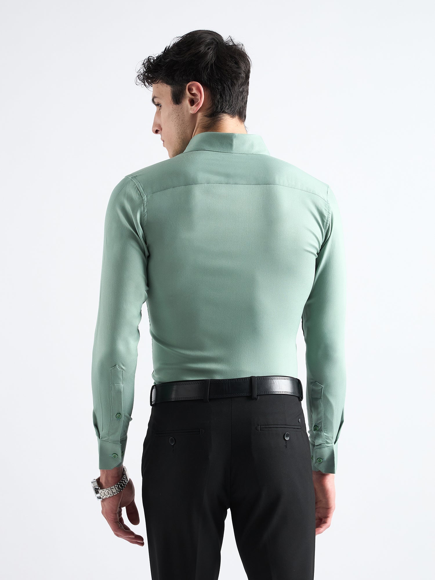 All Yours Viridian Green  Twill Stretch Cotton Shirt Back