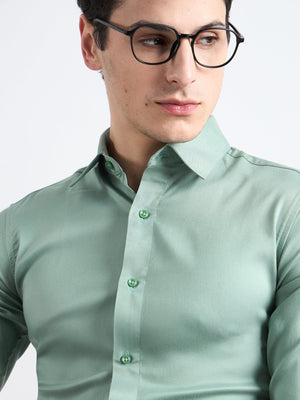 All Yours Viridian Green  Twill Stretch Cotton Shirt Zoom