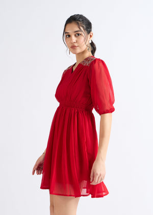All Yours Vivid Burgundy Embellished Georgette Dress Side