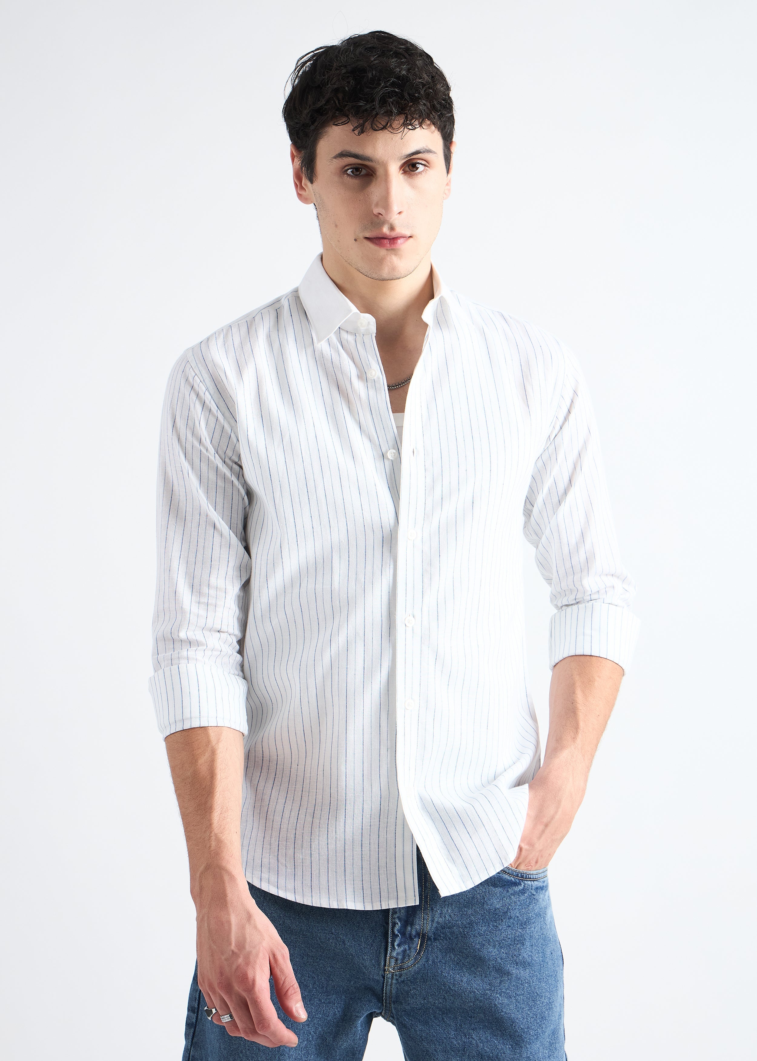 All Yours White Classic Oxford Striped Shirt Front_2