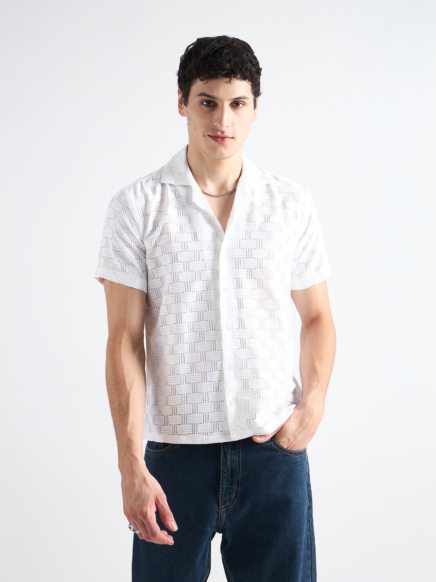 All Yours White Crochet Cuban Shirt Front_1