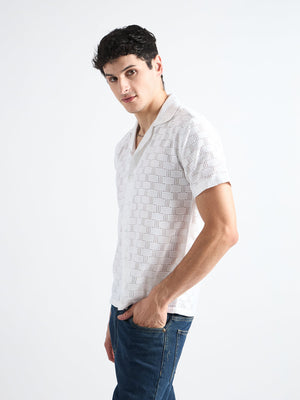 All Yours White Crochet Cuban Shirt Side