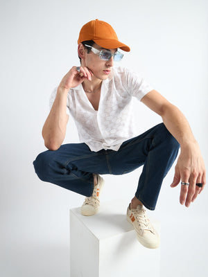 All Yours White Crochet Cuban Shirt Sitting