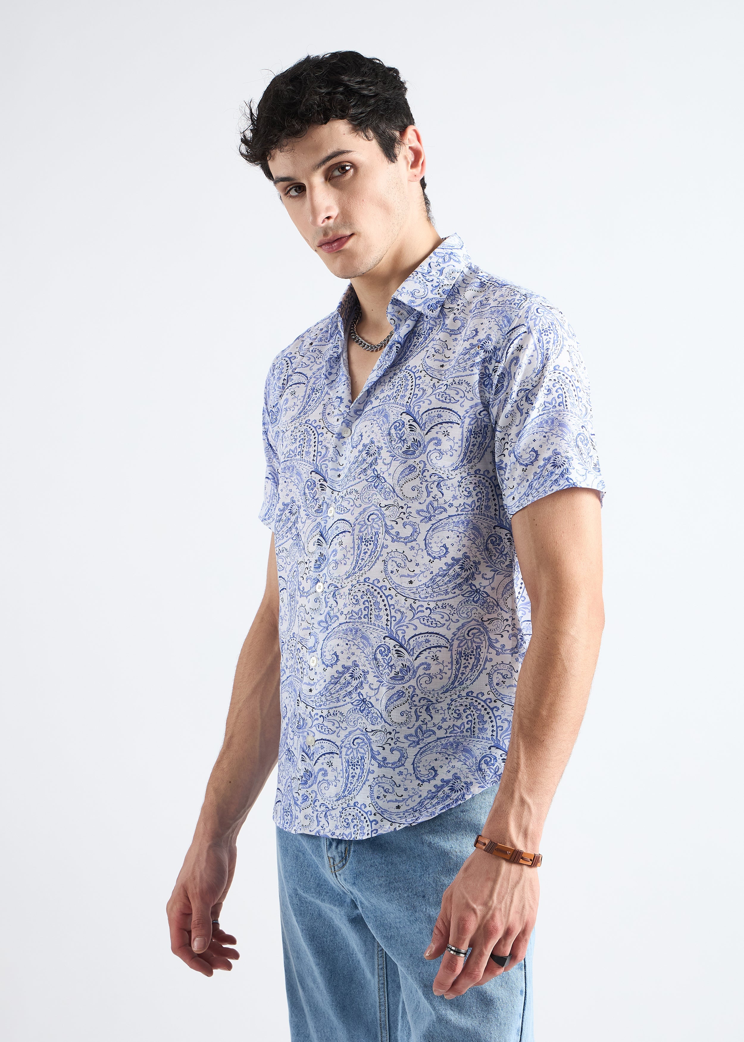 All Yours White  Paisley Linen blend Shirt Side