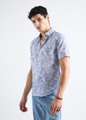 All Yours White  Paisley Linen blend Shirt Side